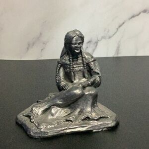 Vintage Pewter Figurine/Native American Woman with Baby